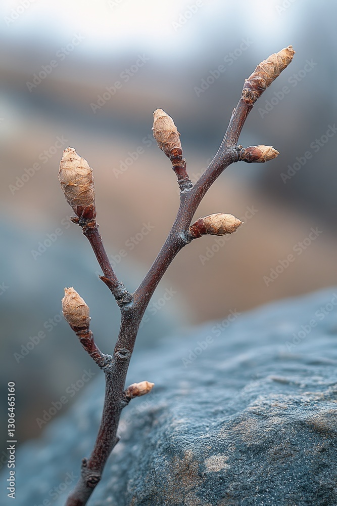 Poster a small twig on a rock with a blurred out background