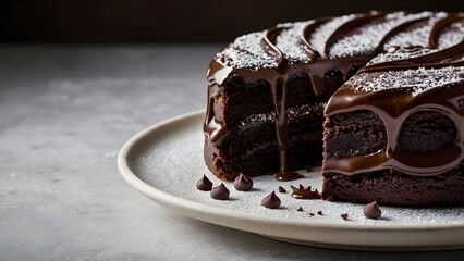 Rich Chocolate Cake Slice with Dripping Ganache Ready for Festive Occasions