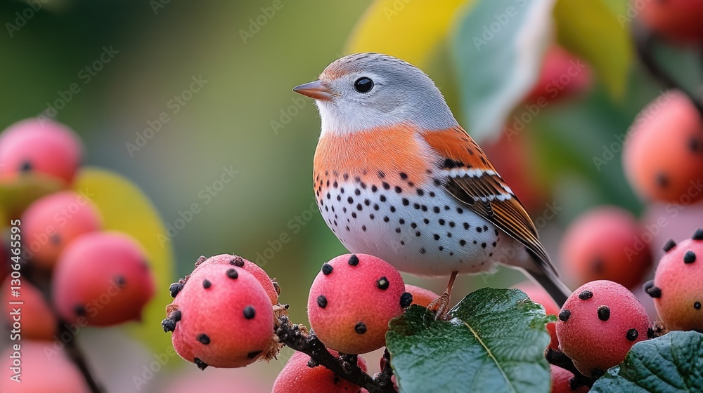Poster a small bird sits on the branch of a tree, surrounded by leaves and possibly some flowers