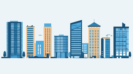 Abstract Modern City Buildings Vector Illustration Set with Flat Design Concept for Urban Planning, Infrastructure, and Architectural Themes