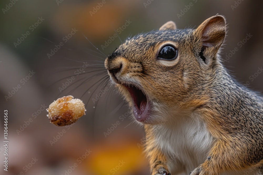 Poster a close-up shot of a squirrel enjoying a tasty donut