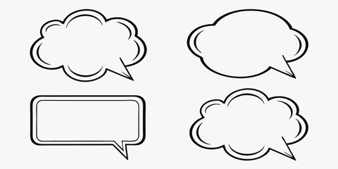 minimalistic black and white speech bubbles, cartoon-style illustration, clean lines