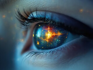 Craft an ethereal fusion of sci-fi and fantasy with a radiant cosmic eye