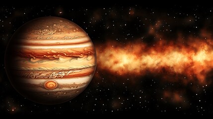Jupiter is seen floating in a stunning dark outer space scene