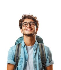 Young traveler smiling outdoors portrait joyful isolated on transparent background