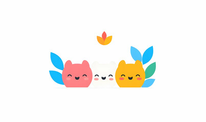 Obraz premium Cute Cartoon Animals with Colorful Leaves and Happy Expressions