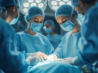 Surgeons Performing a Delicate Operation in a Modern Operating Room