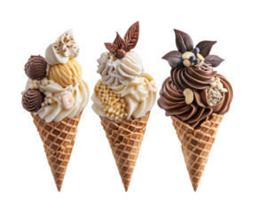 Delicious ice cream cones dessert shop food isolated on transparent background