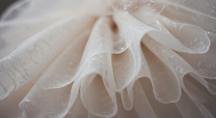 Elegant Cream Lace Fabric Texture Delicate Ruffles and Soft Drape Wedding Dress Detail