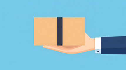 Hand Holding Delivery Package with Blue Background and Simple Design