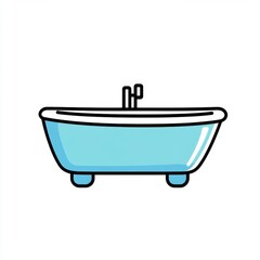 Light Blue Bathtub Icon, Simple Design, Bathroom Fixture, Empty Tub