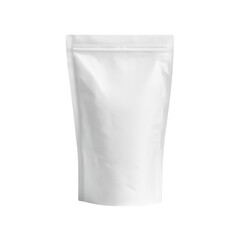 Blank White Stand Up Pouch isolated on a white background, PNG file, white plastic container,  white plastic bag