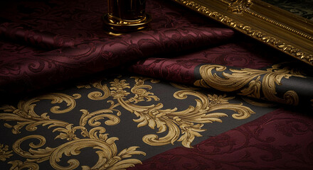 Luxurious Damask Fabric Textures Elegant Gold Burgundy Wallpaper Designs