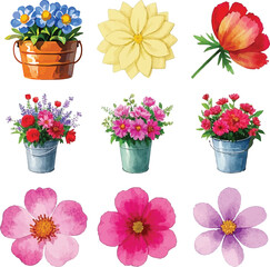 Colorful Wildflower Vector Collection,Botanical Design,Beautiful watercolor vector floral pattern design,wildflowers vector set,bundle,Set watercolor wild