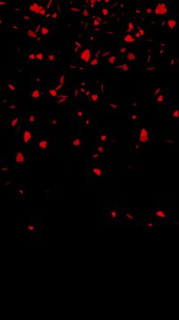 A cloud of red love hearts tumbling gently like leafs. Animated overlay with transparent background alpha