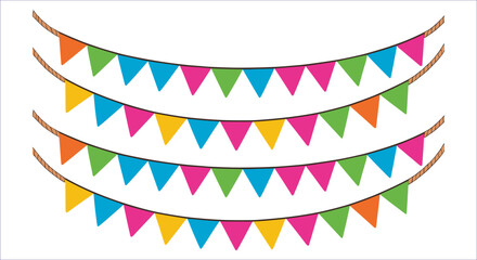 Colorful party bunting flags garland vector illustration. Festive hanging triangle flags decoration vector design. Party decoration bunting flags garland vector 
