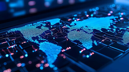 Digital World Map Illustration with Blue Circuit Pattern Design