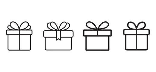 Gift Box Line Art Icons: Black Outline Symbols for Presents and Celebrations
