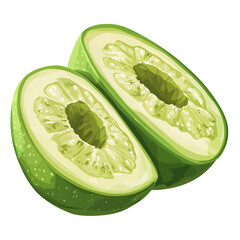 Freshly cut green fruit showcases its juicy, textured interior, inviting health enthusiasts and culinary creators to enjoy its vibrant color and succulent taste