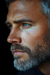 Close-up portrait of a bearded man, facial expression not visible