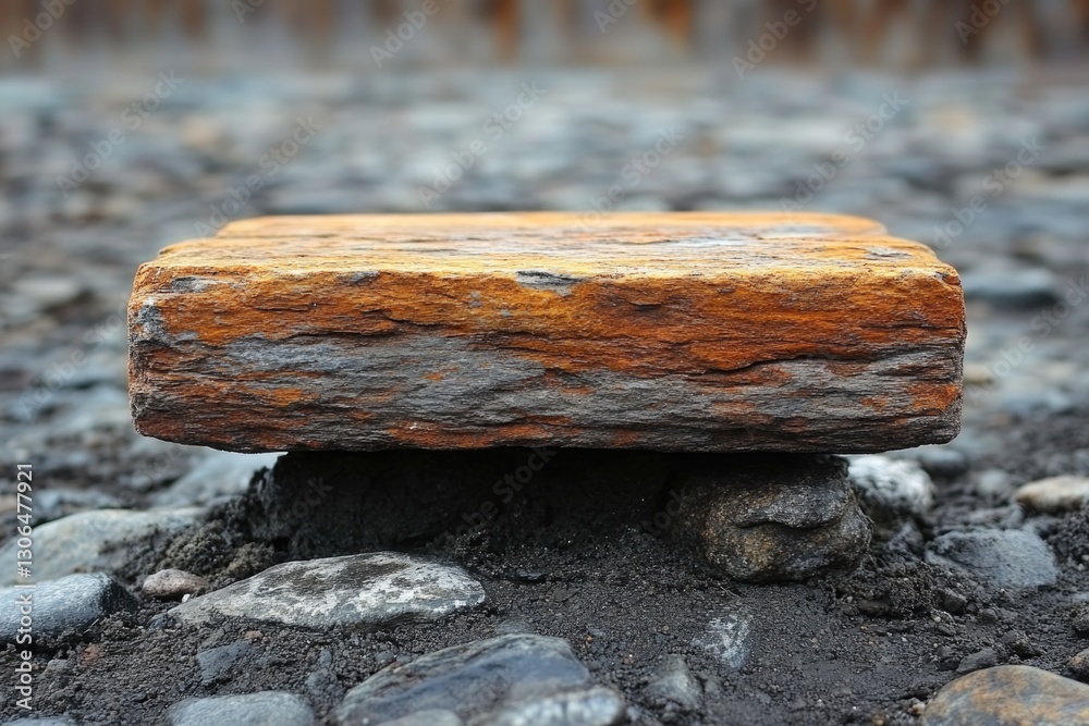 Poster a single rock sitting on top of a pile of rocks, great for background or texture images
