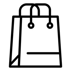 Retail shopping bag icon, outlined, simple, and elegant design. The bag features a folded top and handles, with a small horizontal line near the bottom, suggesting space for branding or product