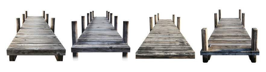 Varied Textures of Wooden Docks Showcasing Weathered Surfaces, PNG bundle collection, Isolated on Transparent Background