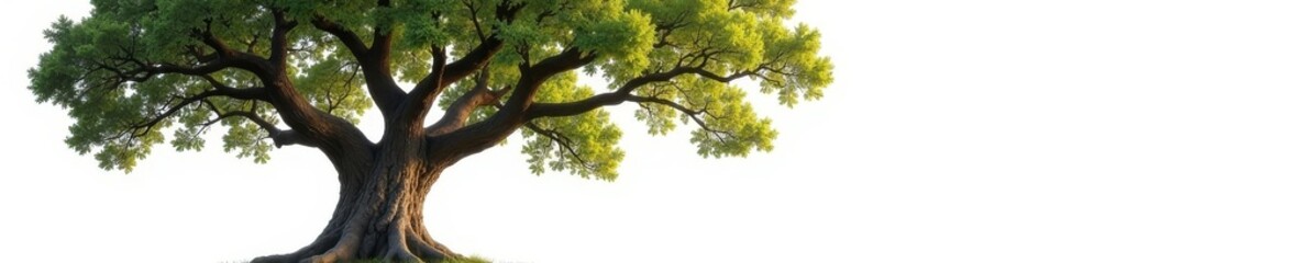 Obraz premium Ancient oak, branches reaching, stark white backdrop , rustic, growth