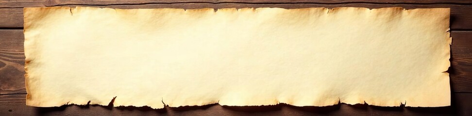 Creamy blank note, distressed edges, brown wood, wood background, wooden backdrop