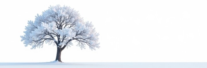 Snow-covered tree branch isolated on white background, landscape, tree, snow