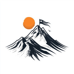 A simple minimalist icon of a mountain peak with a flag