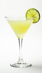 Elegant Cosmopolitan, lime slice, pure white background, beverage, drink