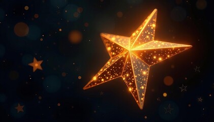 Gleaming gold star brightly illuminates inky black , universe, backdrop