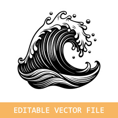 Isolated Traditional Japanese Wave in Vector Cartoon Style
