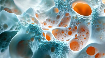 Abstract fluid shapes in shades of turquoise and orange, organic and vibrant, ultra-detailed, 4k