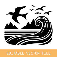 Vector art capturing the beauty of a beach during twilight with palm trees gentle waves and a warm dreamy color palette for a visually captivating and peaceful composition. simple minimalist