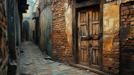 Old Lahore street, abandoned house wall realistic