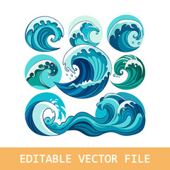 Set of sea waves on a white background.
