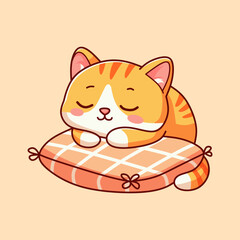 Cute orange tabby cat sleeping peacefully on a cushion.