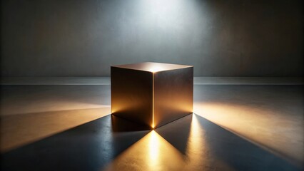 Fototapeta premium Illuminated Cube on a Polished Surface A Study in Light and Shadow