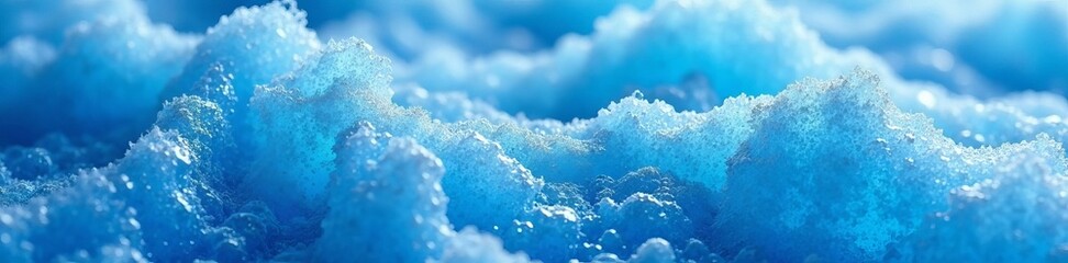 Close-up of blue icy texture with unique frozen patterns, snowy, cold