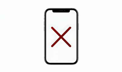 Smartphone with Red Cross Symbol on Screen Isolated on White Background