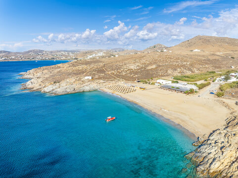 Landscape with Lia beach, Mykonos island, Greece Cyclades