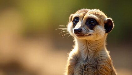 Curious meerkat with attentive eyes looking at camera, wildlife, suricata