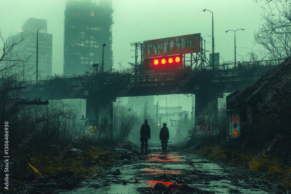 Poster a couple takes shelter from the rain under a bridge, compact and straightforward description of what