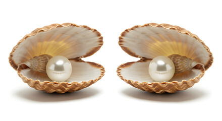 Two sea shells with pearl inside isolated_on white background