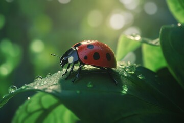 Obraz premium full view of ladybird on a leaf