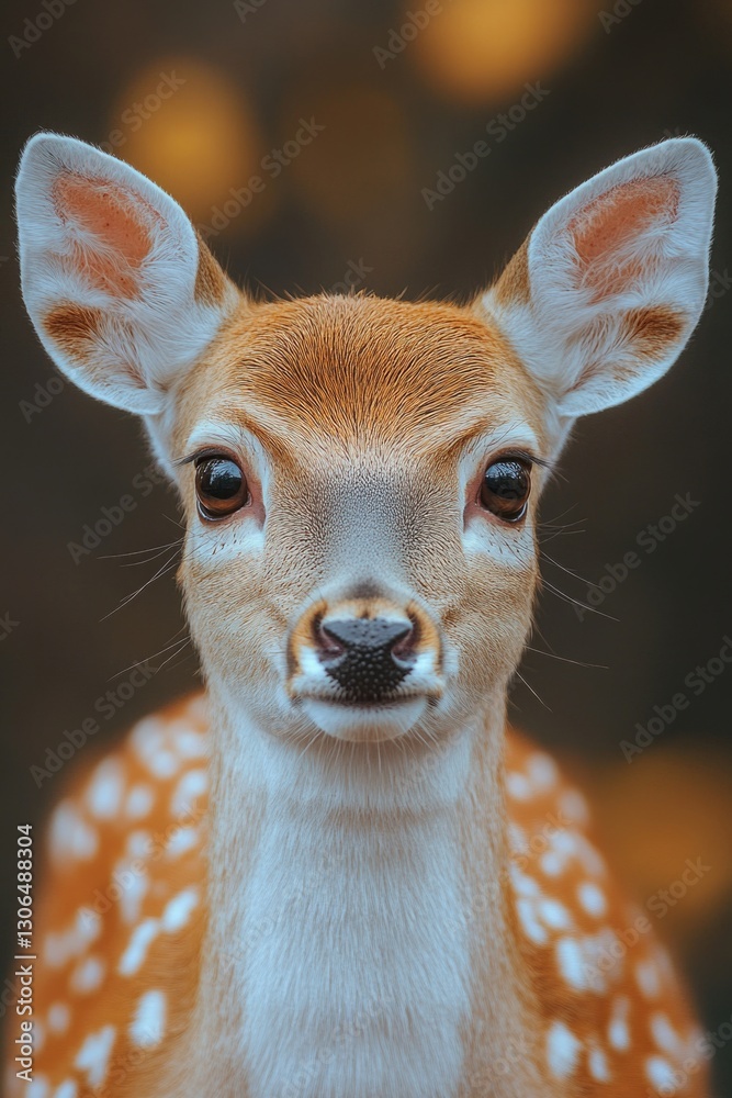 Poster a close-up image of a deer's face with a blurred background, ideal for use in wildlife or nature-the