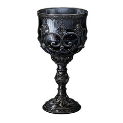 Haunted and cursed royal goblet with ominous liquid, isolated on transparent background.