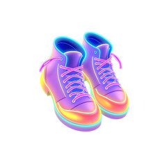 Wrestling shoes holographic 3D icon. neon symbol vector illustration isolated on white background. Generative AI